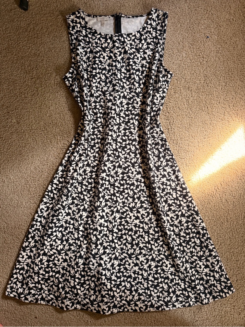 Talbots Black Dress with White Leaf Print - Sleeveless Midi
